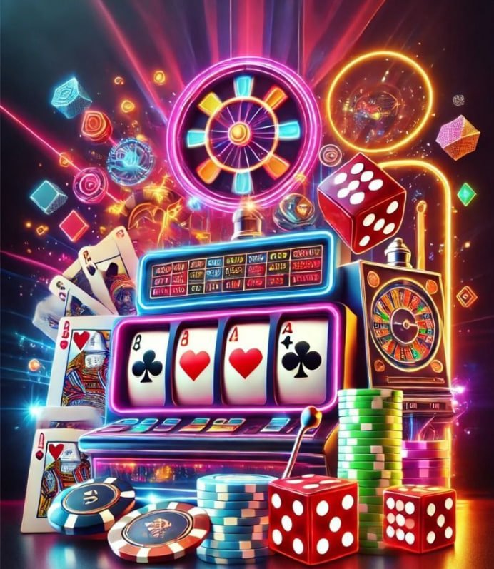 Layar permainan slot online dan dealer live casino